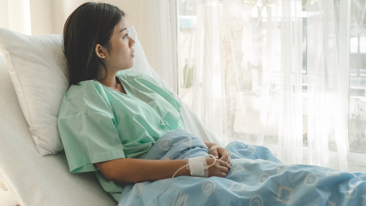woman, hospital, bed