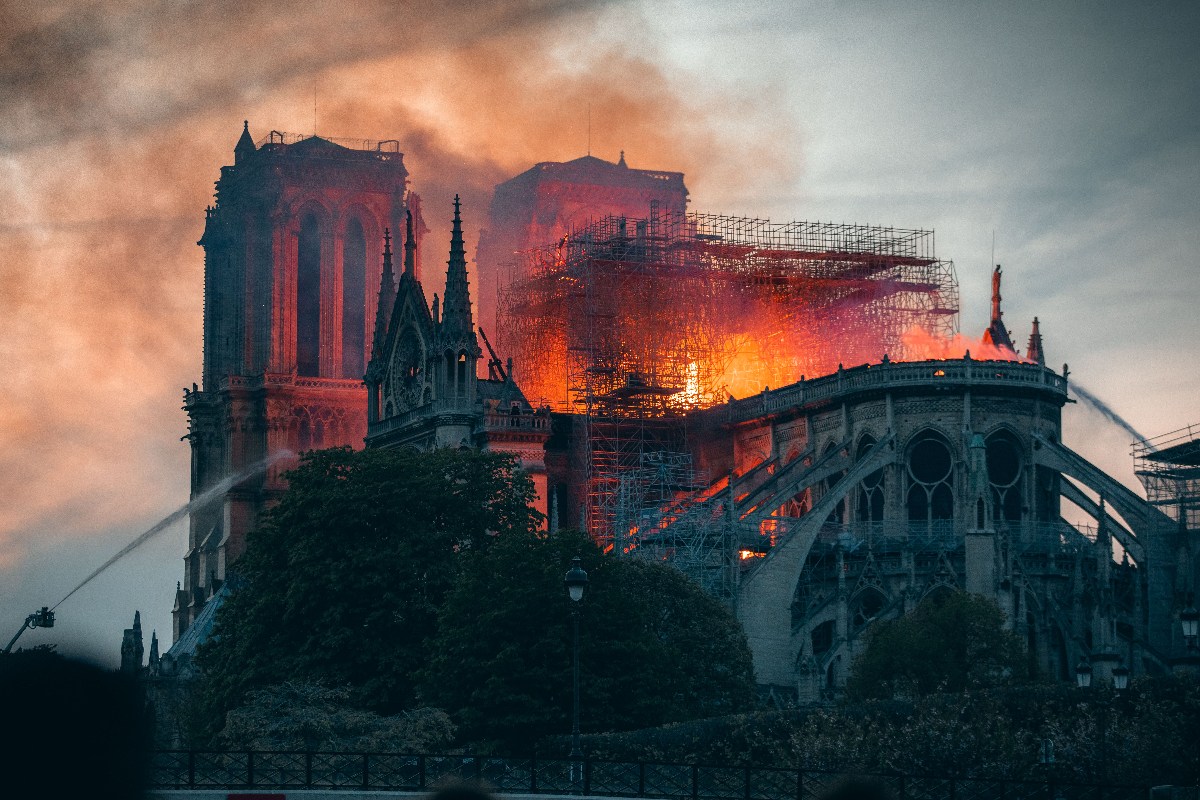 Notre Dame Cathedral, fire, flames, burning, church