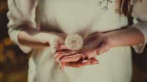woman holding delicate dandelion