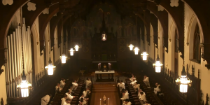 Friars singing “Salve Regina” in the Dominican House of Studies, in DC