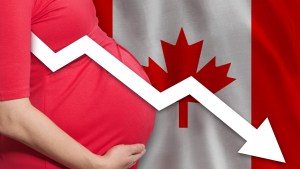 Canada flag pregnancy downward arrow