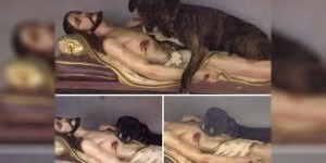 The dog who was seen in a church lying with a statue of Jesus
