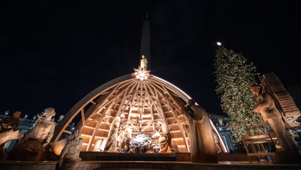 Lighten up Christmas Tree and Nativity Scene at St. Peter's Square in the Vatican.