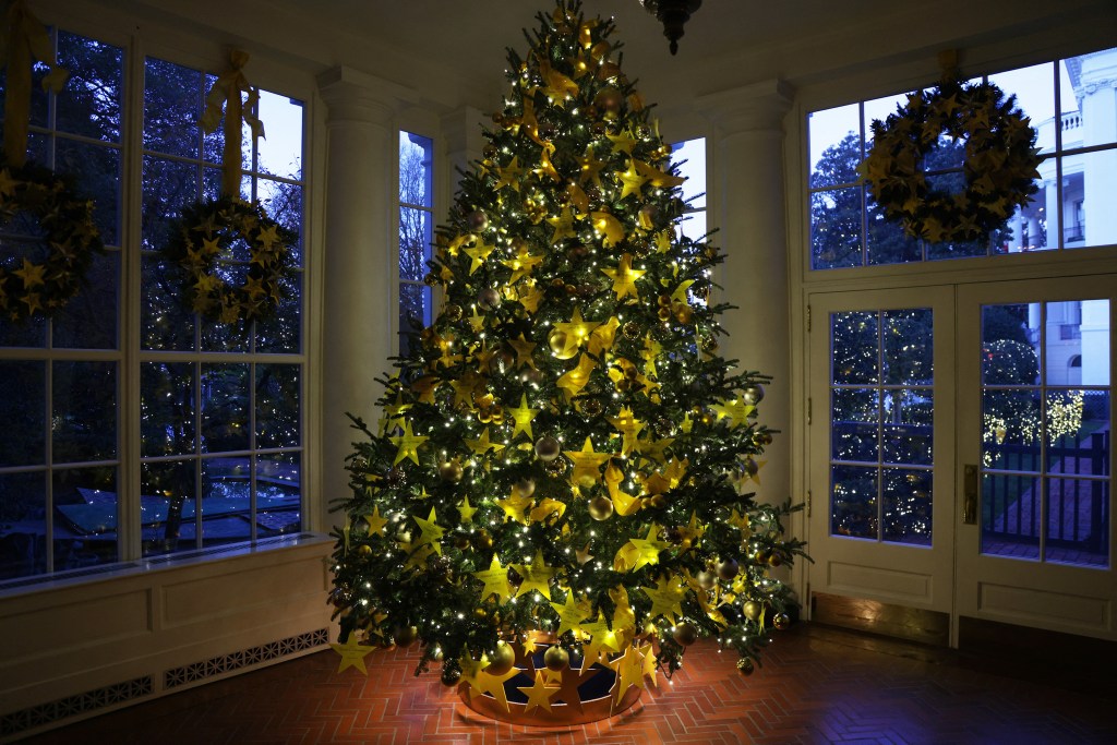 The-Gold-Star-Tree-holiday-decorations-at-the-East-Landing-of-the-White-House-AFP