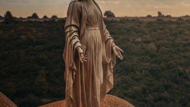 Mary statue field snake granite forest
