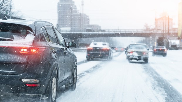 SUV, car, city, snow