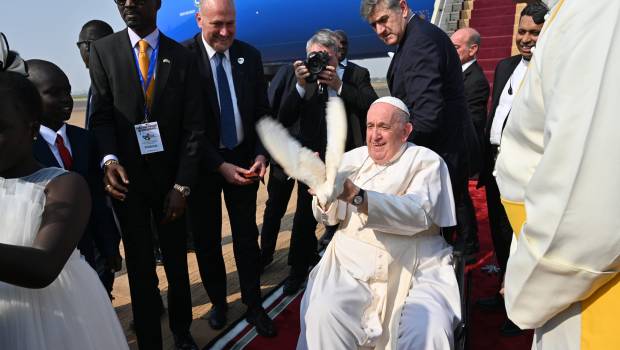 Pope Francis releasing a white dove at the Juba International Airport in Juba South Sudan