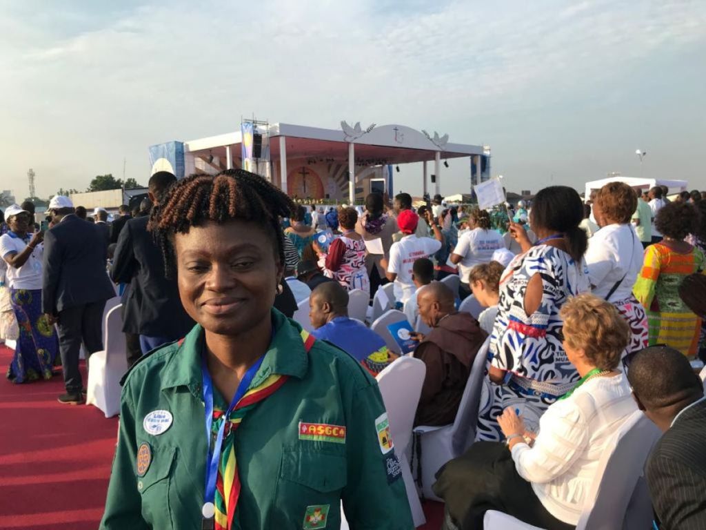 Nuphia Mbemba, a member of the scouts and guides of the Republic of Congo at the Pope's mass in Kinshasa in February 2023