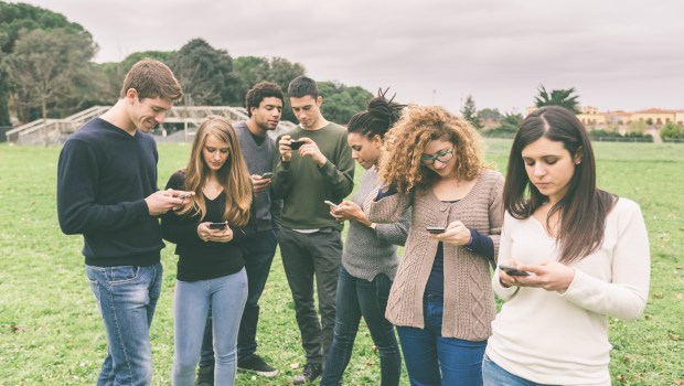 Multiethnic Group of Friends, Smart Phone Addicted