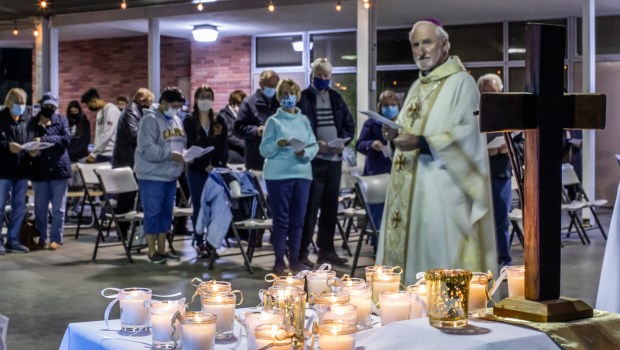 Bishop David O'Connell of Los Angeles presides at Mass