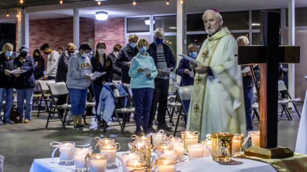 Bishop David O'Connell of Los Angeles presides at Mass