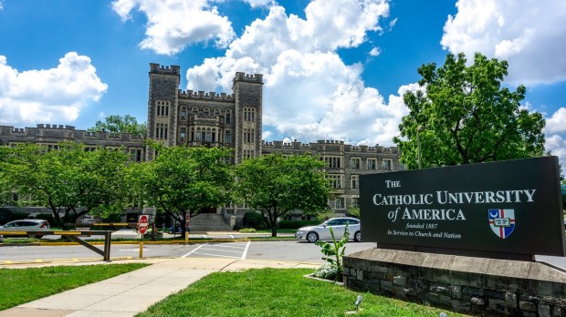 Catholic University of America sign, Gibbons Hall