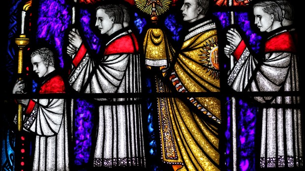 Corpus Christi procession depicted in stained glass