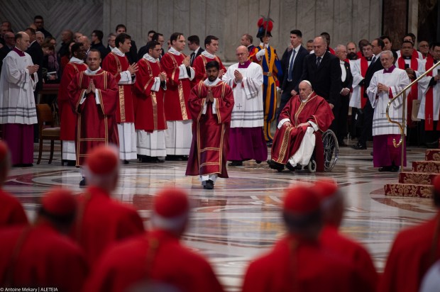 Pope Francis presides over the Passion of the Lord mass on Good Friday in St. Peter's basilica at The Vatican