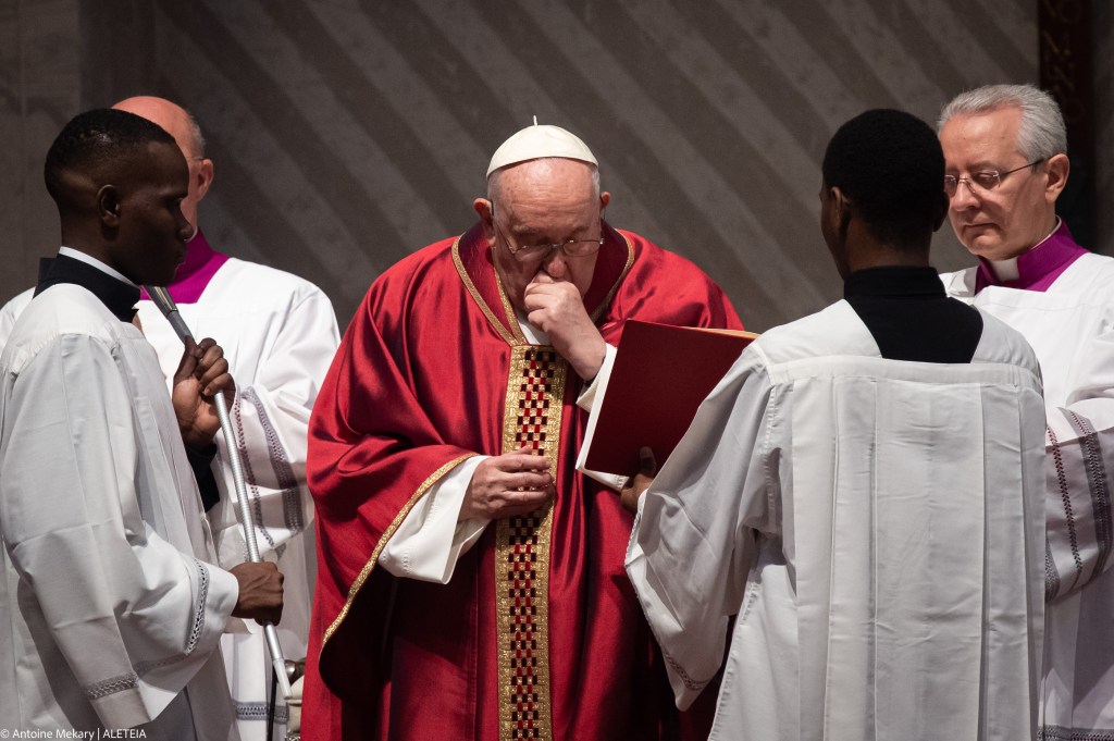 Pope Francis presides over the Passion of the Lord mass on Good Friday in St. Peter's basilica at The Vatican