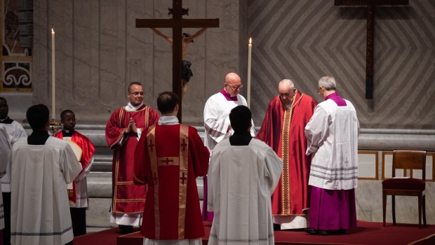 Pope Francis presides over the Passion of the Lord mass on Good Friday in St. Peter's basilica at The Vatican