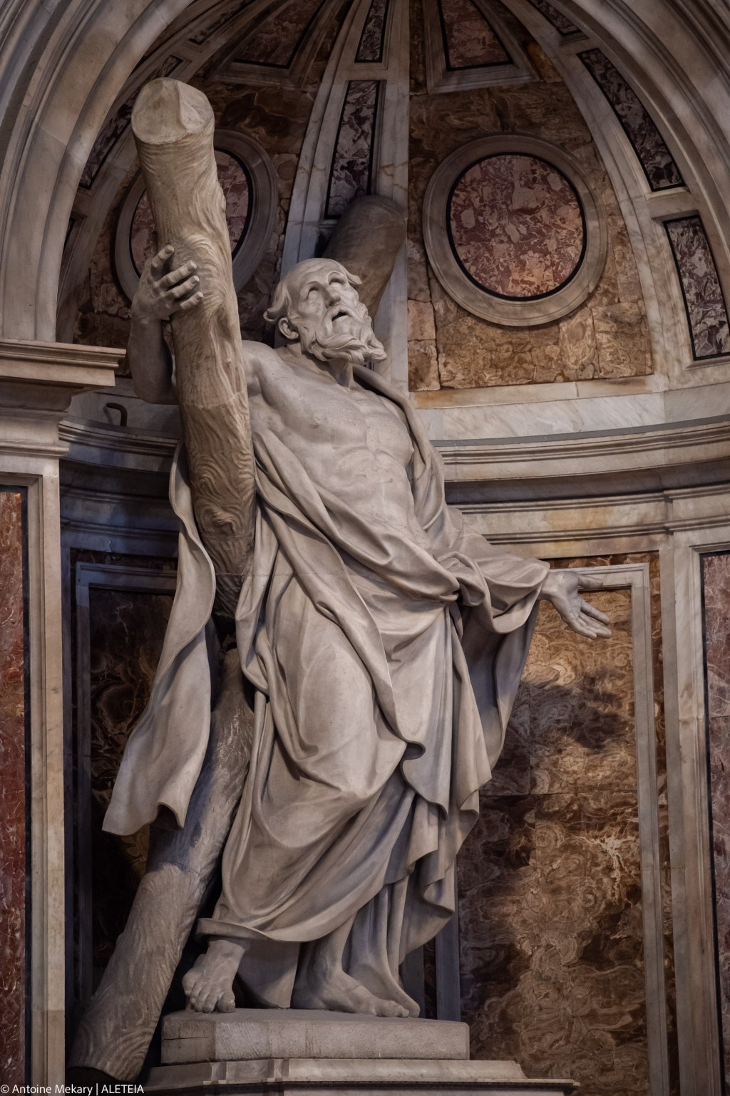 St-Andrew-the-brother-of-St-Peter-leans-into-the-X-shaped-cross-on-which-Andrew-was-martyred