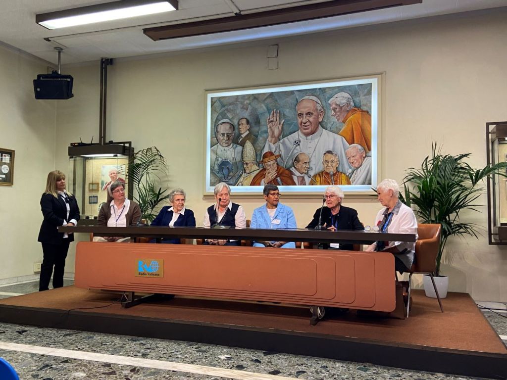 Women leaders from Catholic Extension speaking at a press conference at the Vatican