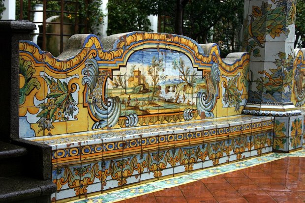 Painted tile mural, at the Convent of Saint Clair, Naples