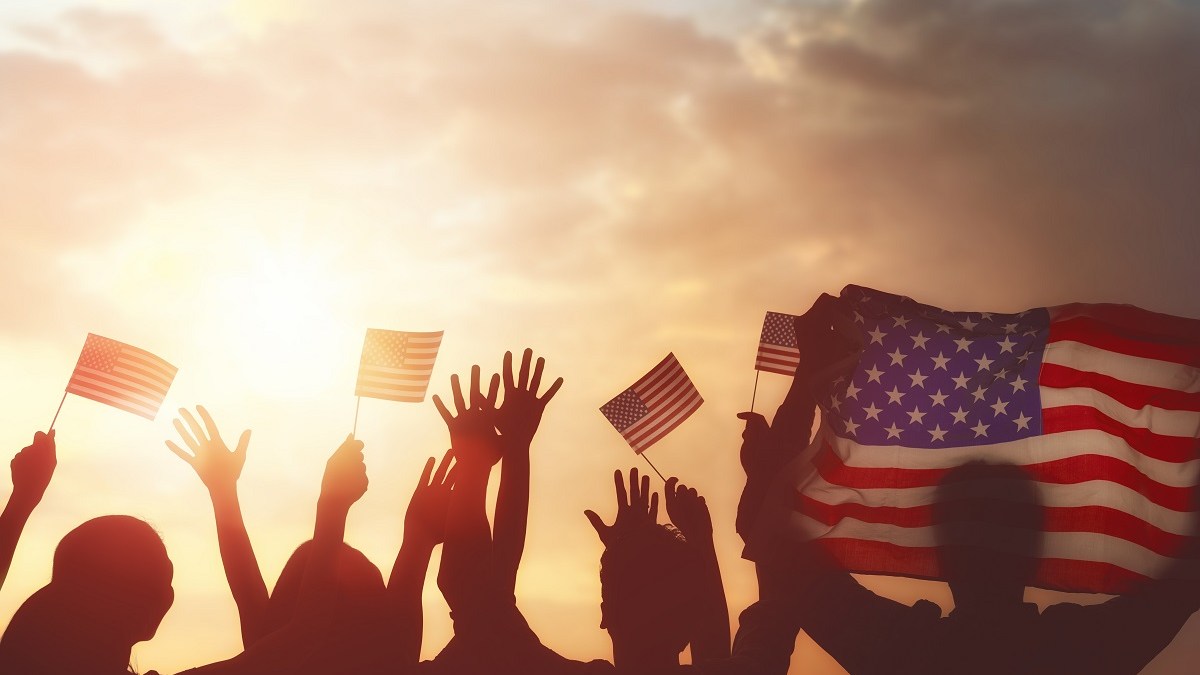 American Flag, hands