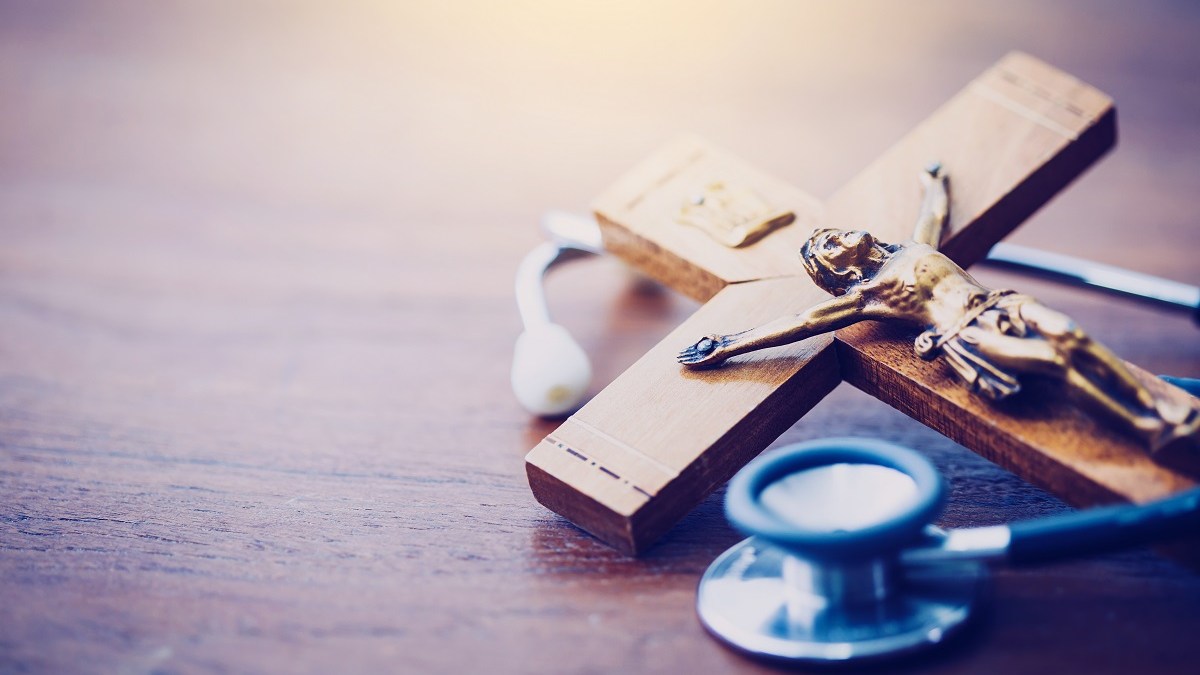 Crucifix with stethoscope