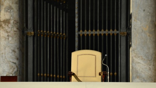 Empty papal chair in front of St. Peter's Basilica