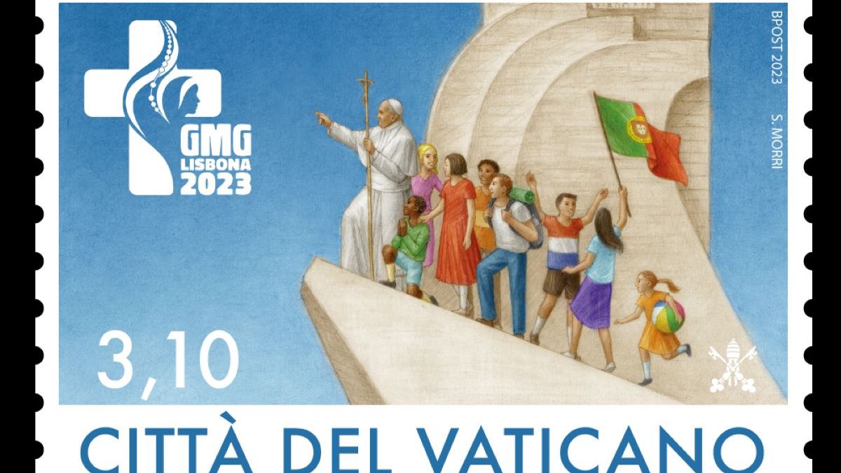 A stamp issued by the Vatican postal and philatelic service in light of the 2023 World Youth Day in Lisbon