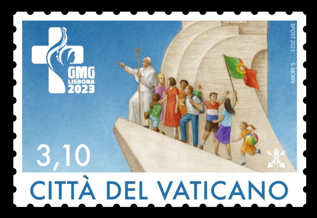 A stamp issued by the Vatican postal and philatelic service in light of the 2023 World Youth Day in Lisbon