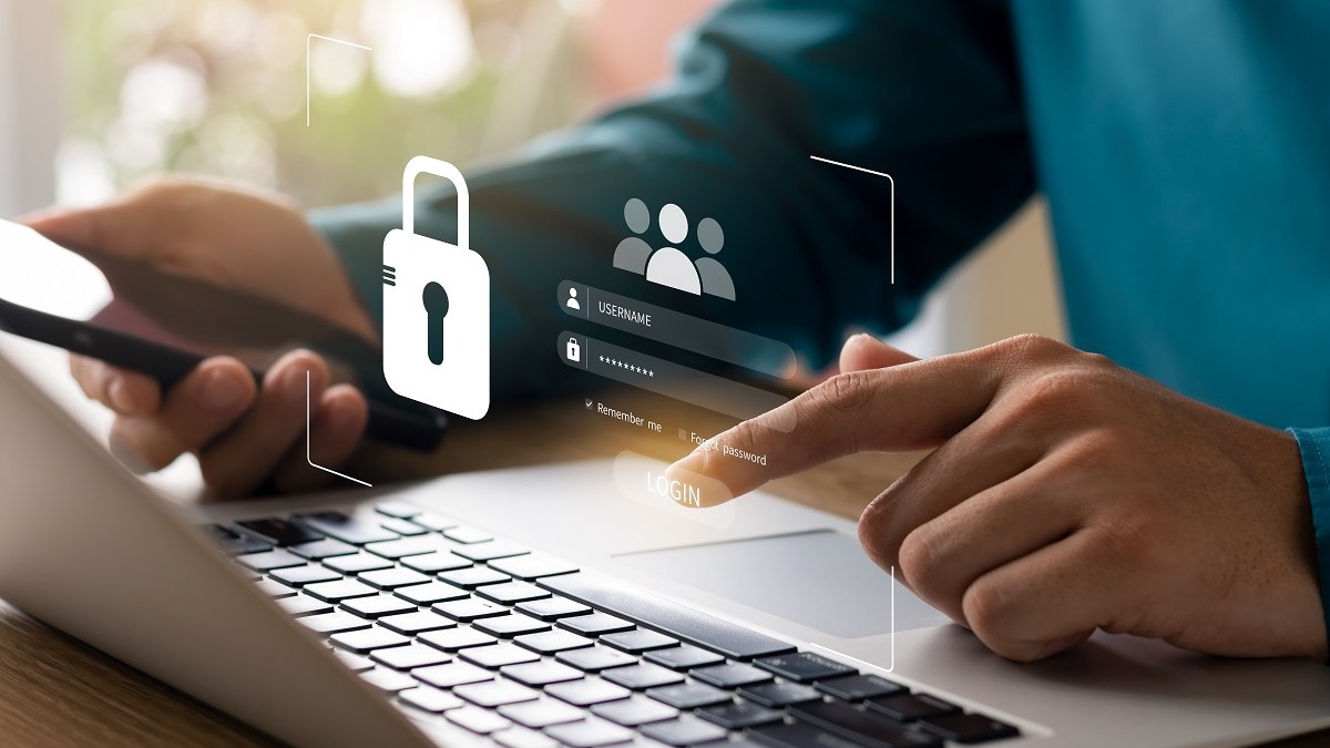 Man using computer security