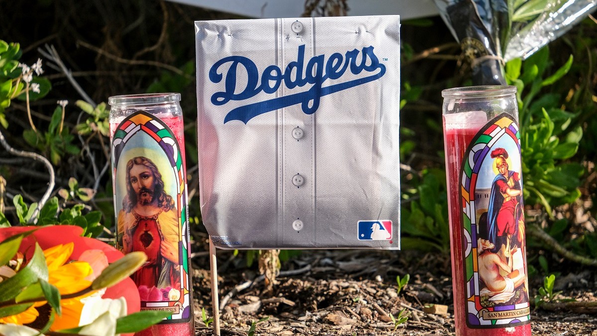 Dodgers Jersey with prayer candles