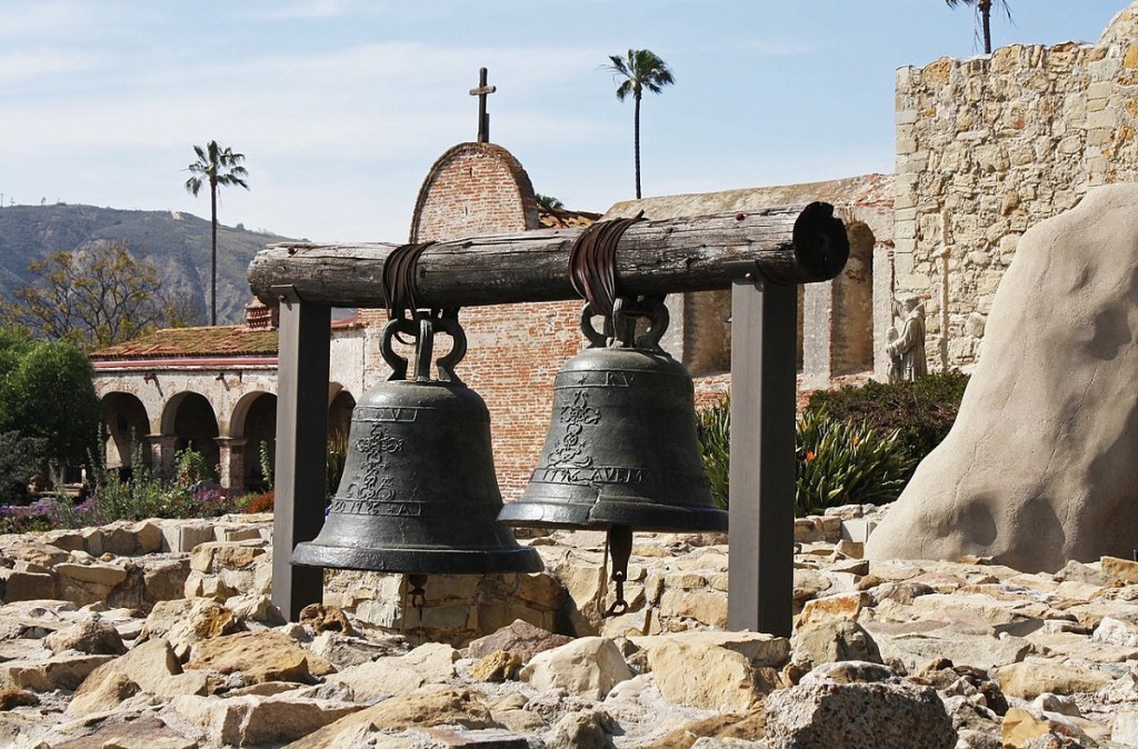 Original bells of the Great Stone Church in the Mission San Juan Capistrano, California