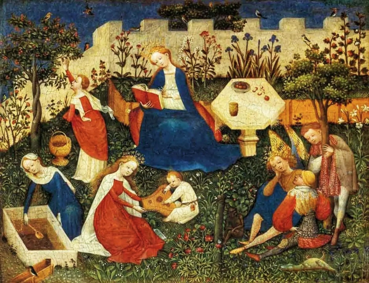 Medieval painting of garden