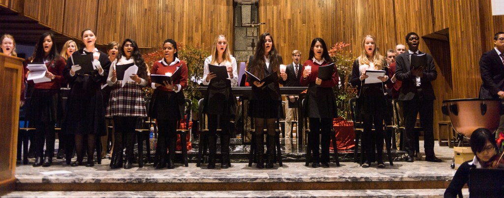 Students singing in a contemporary church