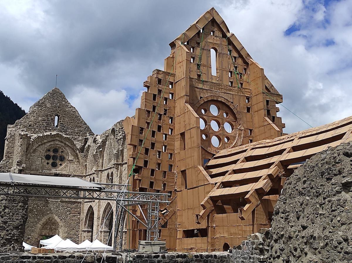 Aulps Abbey, partially rebuilt in cardboard for a week