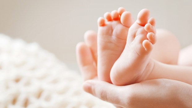 Baby feet in mothers hands