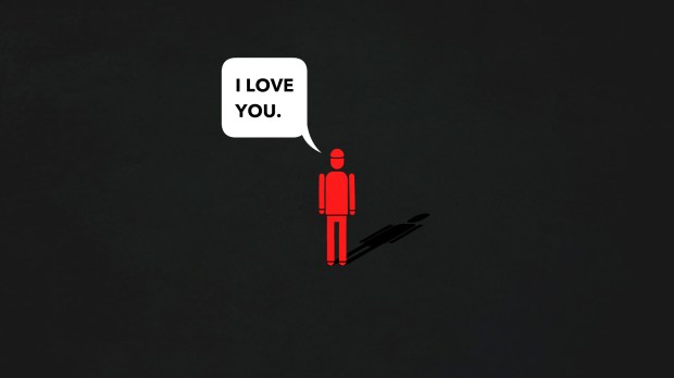 red, black, white cartoon saying I love you