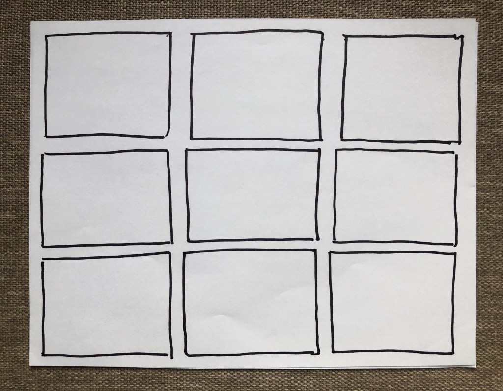 Nine panel blank comic strip