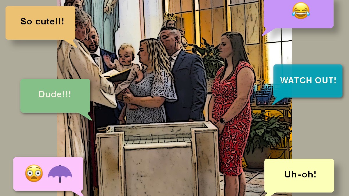 Baby baptism with text message boxes