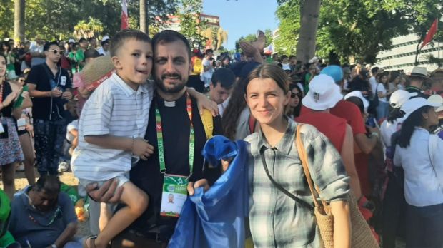 Fr. Roman Demush of the Greek-Catholic Ukrainian Church at World Youth day 2013 with his wife and child.
