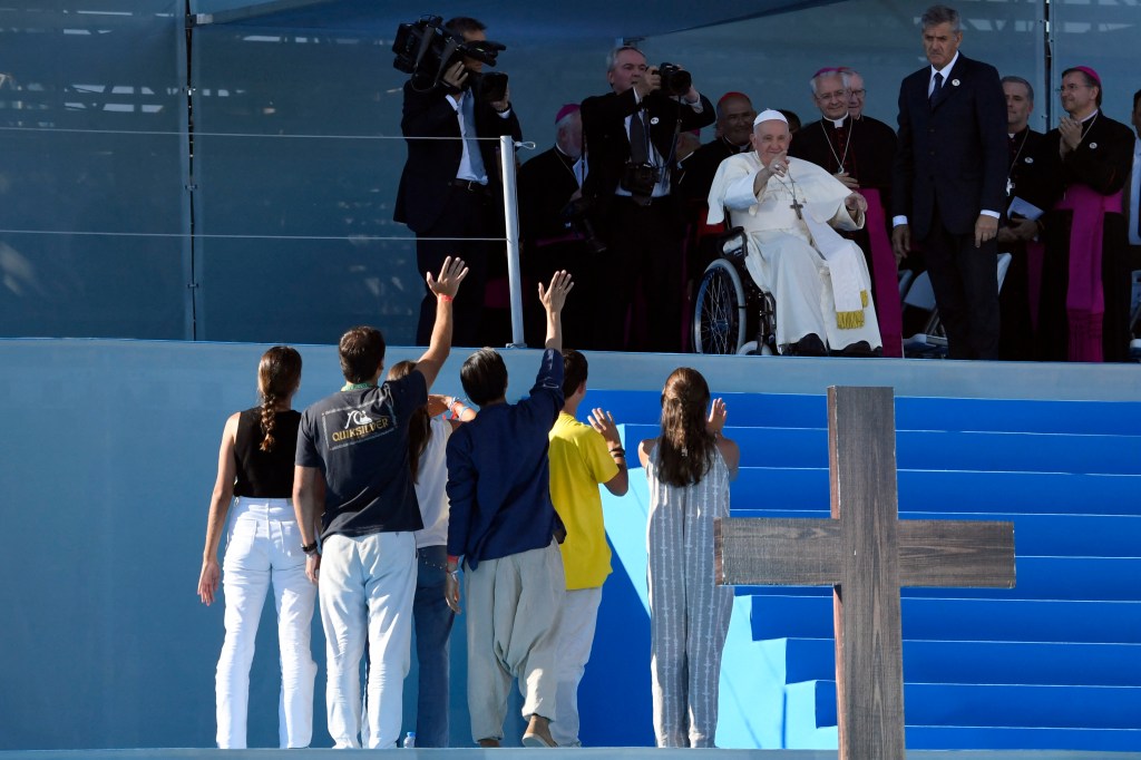 Pope Francis presides over the Stations of the Cross ceremony with young people in Edward VII Park
