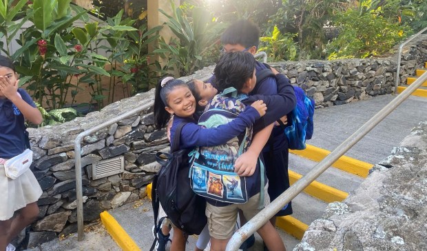Sacred Hearts School students celebrate their return to school this week.