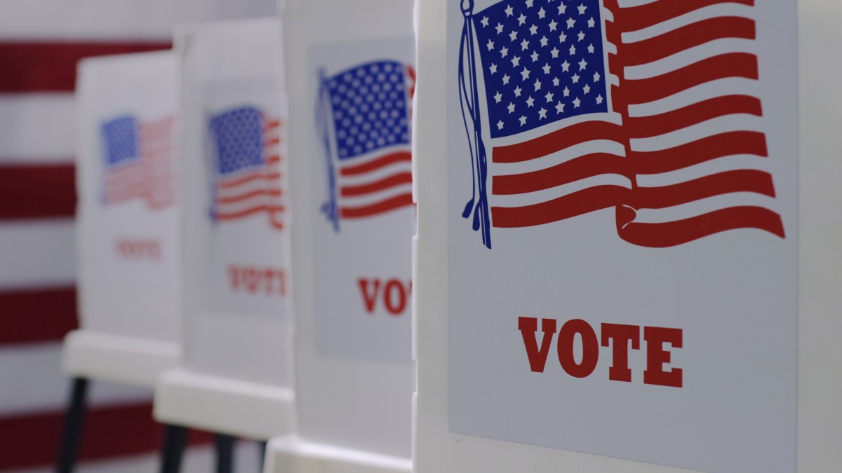 Rows of US voting boots