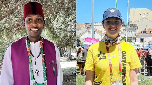 Fr. Vincent (left) heard confessions during the WYD in Lisbon. Silvia (right) came as a volunteer and was impressed by the popularity of Reconciliation Park.