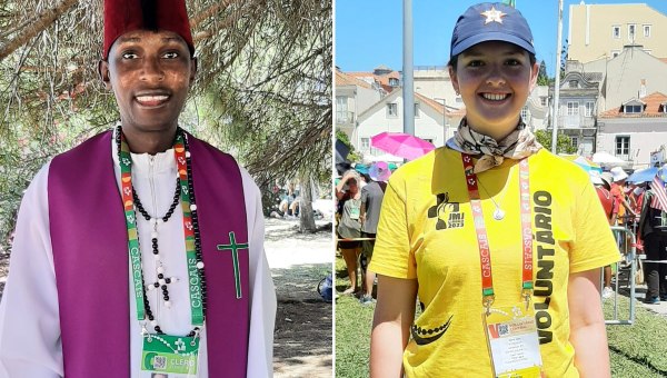 Fr. Vincent (left) heard confessions during the WYD in Lisbon. Silvia (right) came as a volunteer and was impressed by the popularity of Reconciliation Park.