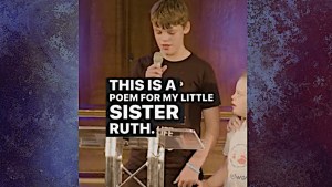 Boy reads poem about sister with Down syndrome