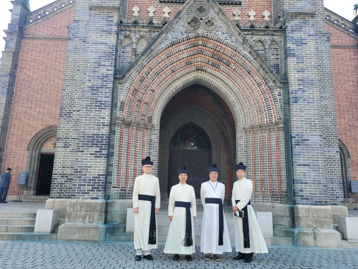 Prayer Priests outside Myeongdong Cathedral