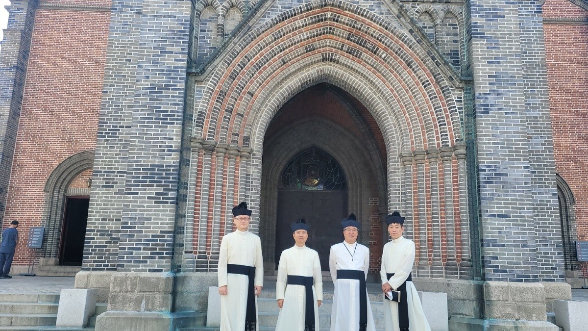 Prayer Priests outside Myeongdong Cathedral