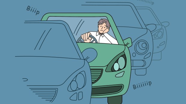 cartoon tired man traffic