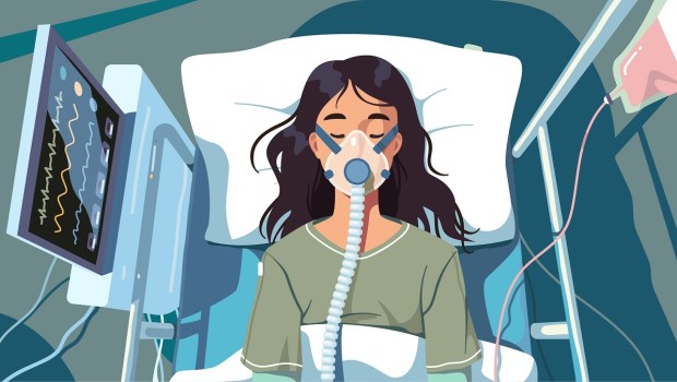 Girl, life support, cartoon