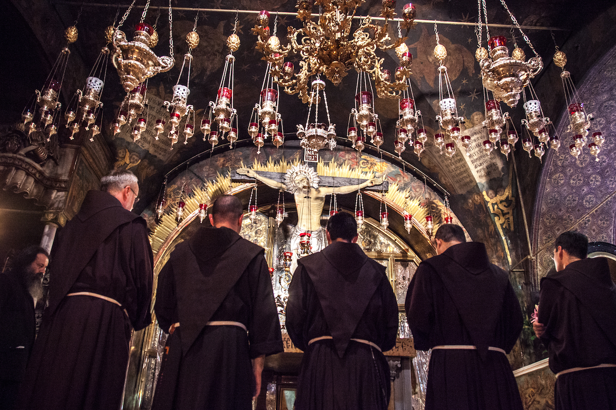 Franciscans pray at Holy Sepulcher in Jerusalem